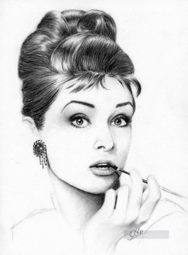 Audrey Hepburn en blanco y negro Pinturas al óleo